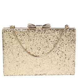 Pre Owned حقيبة كلتش كيت سبيد سلسلة إطار فيونكة غليتر ذهبي