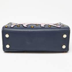 Pre Owned Kate Spade Navy Blue Leather Mini Embellished Panther Sam Brace Satchel
