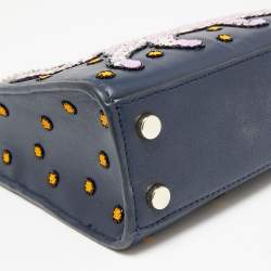 Pre Owned Kate Spade Navy Blue Leather Mini Embellished Panther Sam Brace Satchel