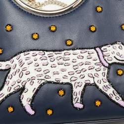 Pre Owned Kate Spade Navy Blue Leather Mini Embellished Panther Sam Brace Satchel