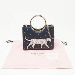 Pre Owned Kate Spade Navy Blue Leather Mini Embellished Panther Sam Brace Satchel
