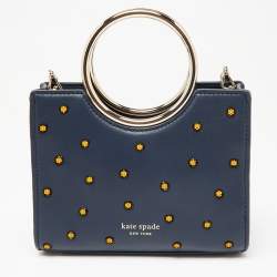 Pre Owned Kate Spade Navy Blue Leather Mini Embellished Panther Sam Brace Satchel