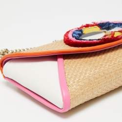 Pre Owned Kate Spade Multicolor oven Raffia and Leather Spademals Preeny Peacock Chain Clutch