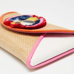 Pre Owned Kate Spade Multicolor oven Raffia and Leather Spademals Preeny Peacock Chain Clutch