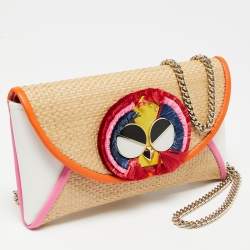 Pre Owned Kate Spade Multicolor oven Raffia and Leather Spademals Preeny Peacock Chain Clutch