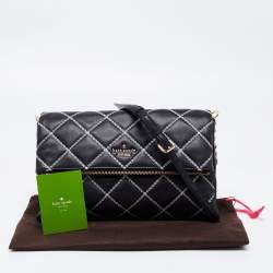 Pre Owned Kate Spade Black Quilted Leather Emerson Place Marsala Convertible Crossbody