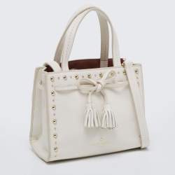 Pre Owned Kate Spade White Leather Holden Street Lanie Studded Tassel Tote