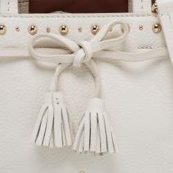 Pre Owned Kate Spade White Leather Holden Street Lanie Studded Tassel Tote