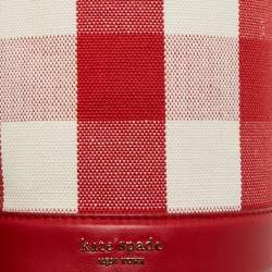Pre Owned Kate Spade Red/White Canvas and Leather Small Picnic Gingham Bucket Bag