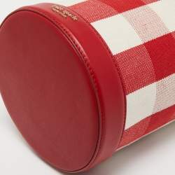 Pre Owned Kate Spade Red/White Canvas and Leather Small Picnic Gingham Bucket Bag
