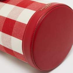Pre Owned Kate Spade Red/White Canvas and Leather Small Picnic Gingham Bucket Bag
