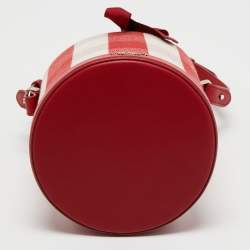 Pre Owned Kate Spade Red/White Canvas and Leather Small Picnic Gingham Bucket Bag