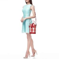 Pre Owned Kate Spade Red/White Canvas and Leather Small Picnic Gingham Bucket Bag