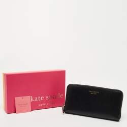 Pre Owned Kate Spade Black Leather Spencer Zip Around Wallet