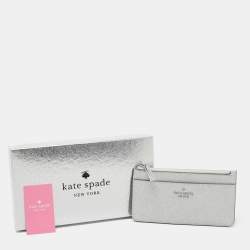 Pre Owned Kate Spade Metallic Silver Glitter Fabric Card Case