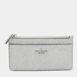 Pre Owned Kate Spade Metallic Silver Glitter Fabric Card Case