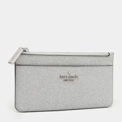 Pre Owned Kate Spade Metallic Silver Glitter Fabric Card Case
