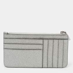 Pre Owned Kate Spade Metallic Silver Glitter Fabric Card Case