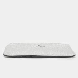 Pre Owned Kate Spade Metallic Silver Glitter Fabric Card Case