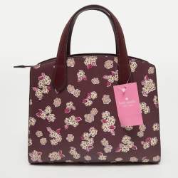 Pre Owned Kate Spade Burgundy Floral Print Leather Tinsel Satchel