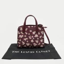 Pre Owned Kate Spade Burgundy Floral Print Leather Tinsel Satchel