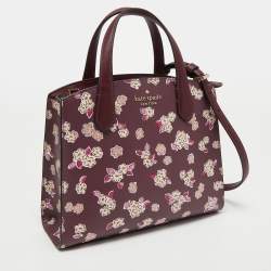 Pre Owned Kate Spade Burgundy Floral Print Leather Tinsel Satchel