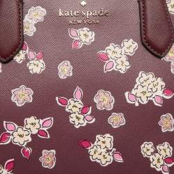 Pre Owned Kate Spade Burgundy Floral Print Leather Tinsel Satchel