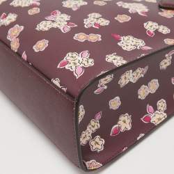 Pre Owned Kate Spade Burgundy Floral Print Leather Tinsel Satchel