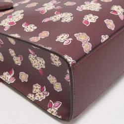 Pre Owned Kate Spade Burgundy Floral Print Leather Tinsel Satchel