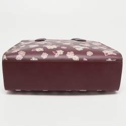 Pre Owned Kate Spade Burgundy Floral Print Leather Tinsel Satchel