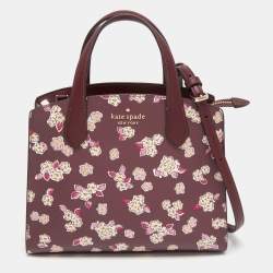 Pre Owned Kate Spade Burgundy Floral Print Leather Tinsel Satchel