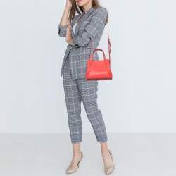 Pre Owned Kate Spade Coral Red Leather Jackson Medium Triple Compartment Satchel
