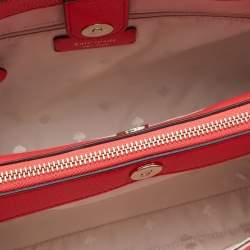 Pre Owned Kate Spade Coral Red Leather Jackson Medium Triple Compartment Satchel