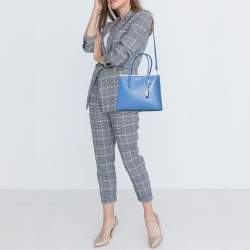 Pre Owned Kate Spade Blue/White Leather Eva Tote