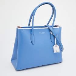 Pre Owned Kate Spade Blue/White Leather Eva Tote