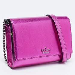 Pre Owned Kate Spade Metallic Pink Leather Cedar Street Cami Crossbody Bag