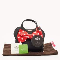Pre Owned Kate Spade Black Leather Minnie Mouse Satchel 