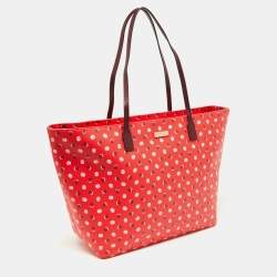 Pre Owned Kate Spade Red/Burgundy Coated Canvas and Leather Shore Street Fiesta Dot Shopper Tote