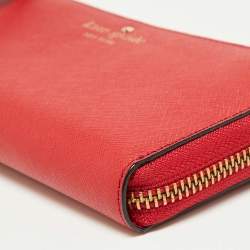 Pre Owned Kate Spade Red Leather Zip Around Wallet