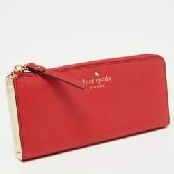 Pre Owned Kate Spade Red Leather Zip Around Wallet