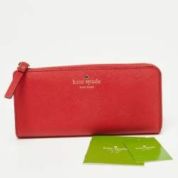 Pre Owned Kate Spade Red Leather Zip Around Wallet
