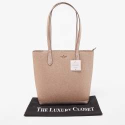 Pre Owned Kate Spade Rose Gold Glitter Fabric and Leather Tinsel Tote