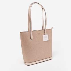 Pre Owned Kate Spade Rose Gold Glitter Fabric and Leather Tinsel Tote