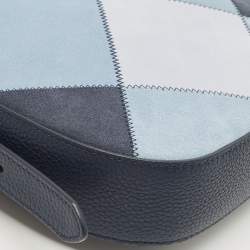 Pre Owned Kate Spade Tri Tone Blue Quilted Leather and Suede North South Leila Crossbody Bag