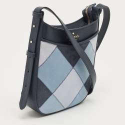 Pre Owned Kate Spade Tri Tone Blue Quilted Leather and Suede North South Leila Crossbody Bag