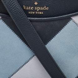 Pre Owned Kate Spade Tri Tone Blue Quilted Leather and Suede North South Leila Crossbody Bag