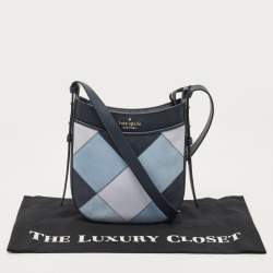 Pre Owned Kate Spade Tri Tone Blue Quilted Leather and Suede North South Leila Crossbody Bag