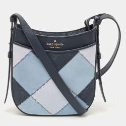 Pre Owned Kate Spade Tri Tone Blue Quilted Leather and Suede North South Leila Crossbody Bag