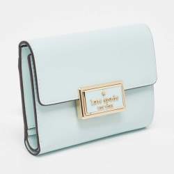 Pre Owned Kate Spade Light Blue Leather Reegan Trifold Wallet