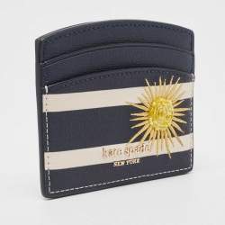 Pre Owned Kate Spade Navy Blue/White Stripe Leather Sunkissed Embellished Card Holder